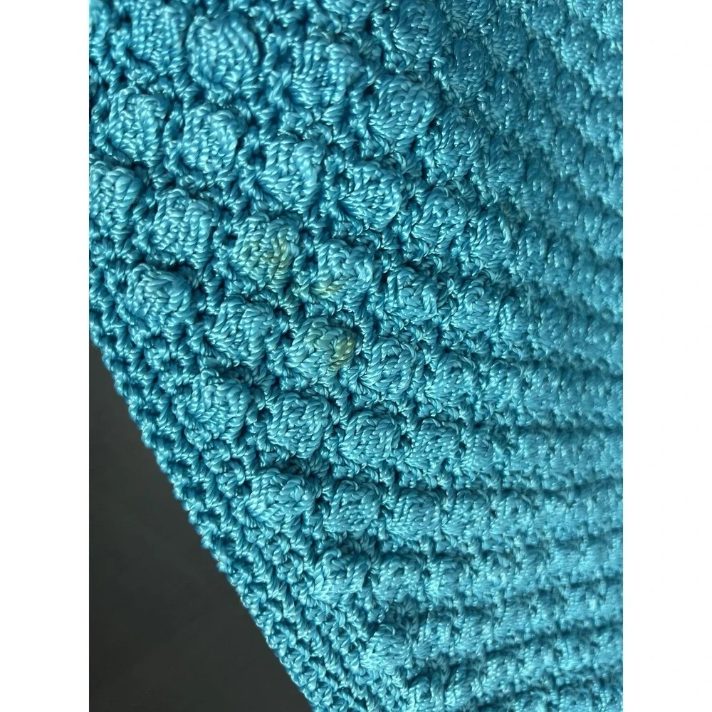 Chic Turquoise Crocheted Hobo Shoulder Bag Knit Textured Handbag Women's Summer